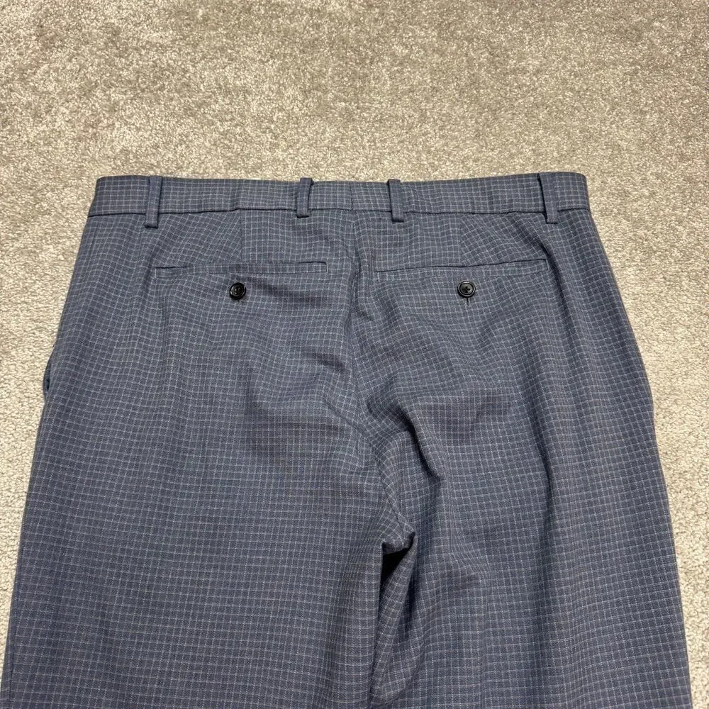 Banana Republic Slim Fit Dress Pants Mens 36x34 Blue Grid Check Stretch Trouser